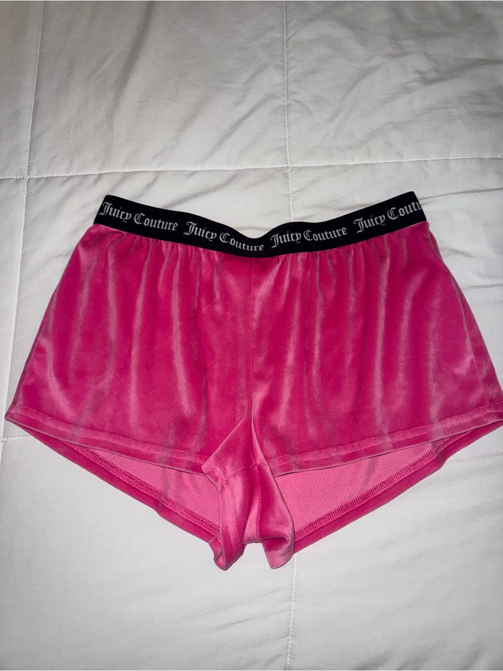 Juicy Couture Hot Pink Velvet Lounge Shorts with Black Logo Waistband